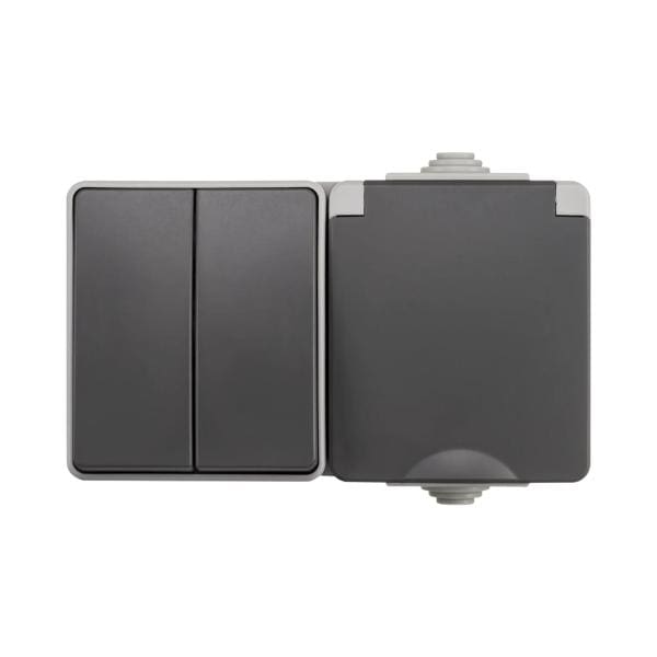 Opbouw Combinatie Wandcontactdoos / Serieschakelaar IP55 Grijs