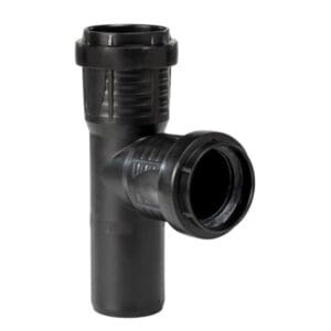 PP T-stuk 88,5° zwart 40mm. 2 x manchet 1 x spie
