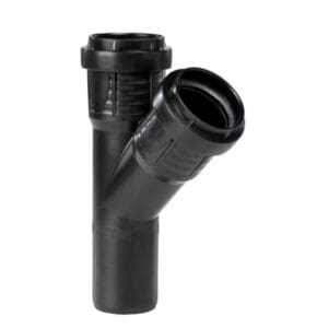 PP T-stuk 45° zwart 90mm. 2 x manchet 1 x spie