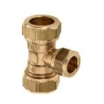 Messing Verloop T-stuk 28x22x28 mm knel