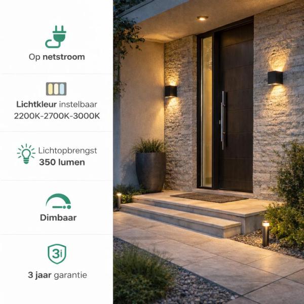 Wandlamp Led kubus zwart | 2 x 3 W | CCT Switch - Afbeelding 3